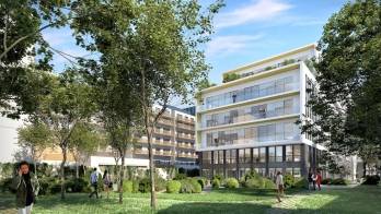Le projet tertiaire au 52 Aristide Briand à Bagneux, depuis la vue jardin. © Ory