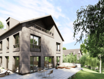 Les Villas de l'Étang, promotion de maisons individuelles en bois soutenue par Baltis Capital.