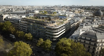 Vue aérienne du M, au 21 Madeleine à Paris 8
